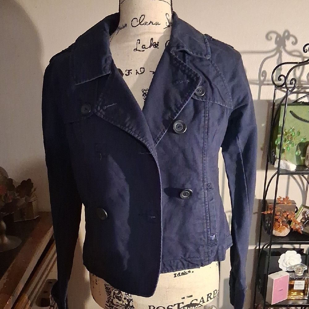 American Eagle Outfitters Navy Double-Breasted Jacket Small/petite